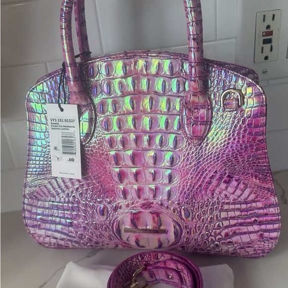 Brahmin Handbags - Brahmin Iridescent Pink Crocodile-Embossed Satchel